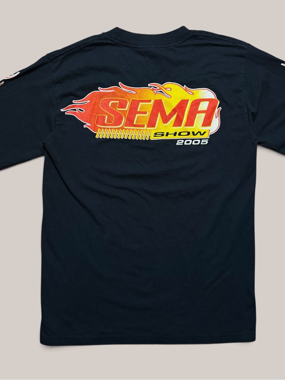 Y2K SEMA 2005 Show black long sleeve tee w flames on back & sleeves